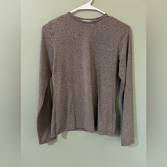 Pearl by Lela Rose long sleeve metallic sparkle rose pink crewneck blouse small - Picture 1 of 6